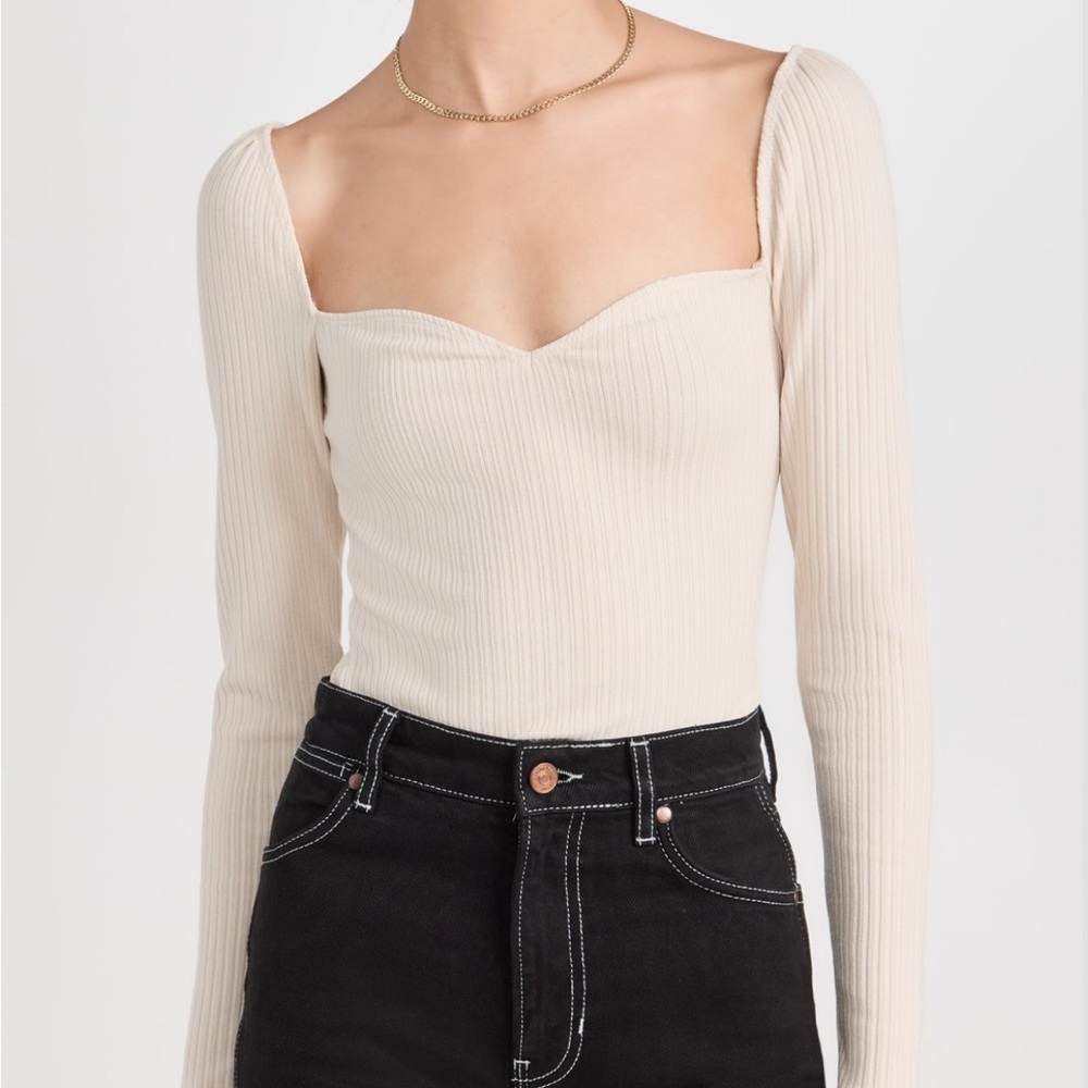 Reformation Cream Ribbed Bodysuit